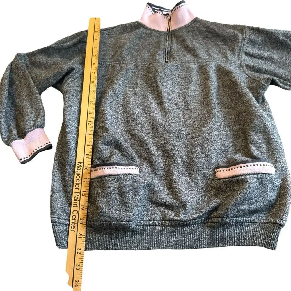 Vintage Gitano‎ Quarter Zip Up Grey And Pink  Pockets Medium